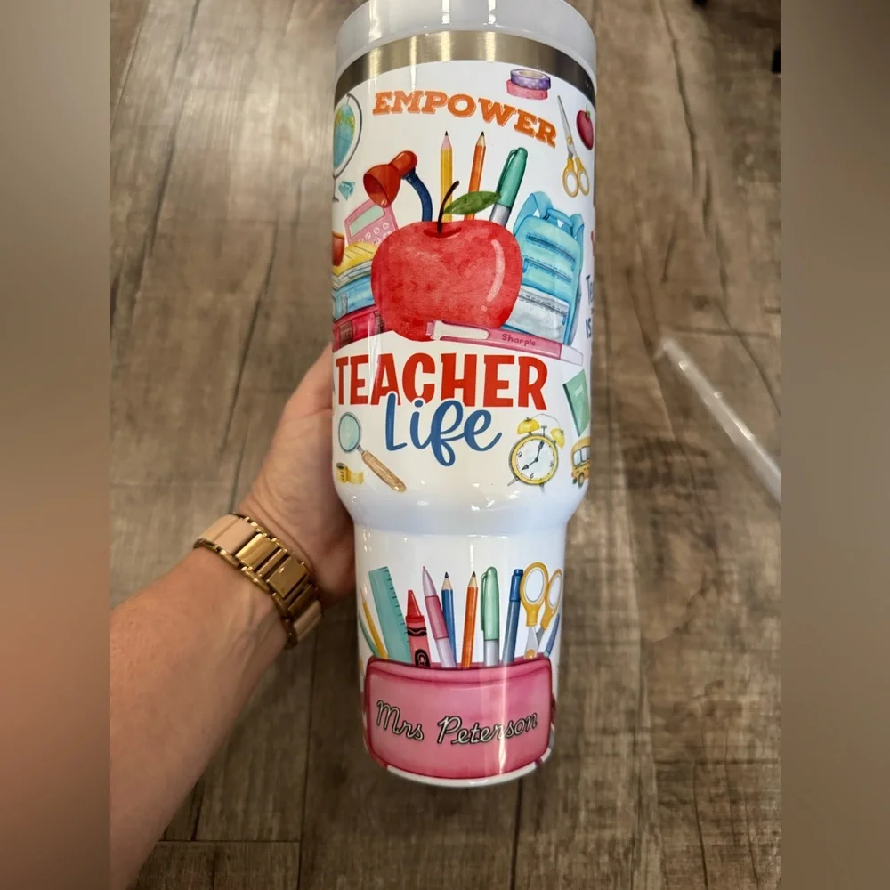 Personalized Teacher Life Tumbler w/ Handle & Straw – New in Box‎